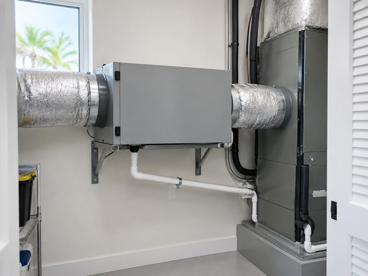 Illustrative dehumidifier installation equipment and service setting in South Florida