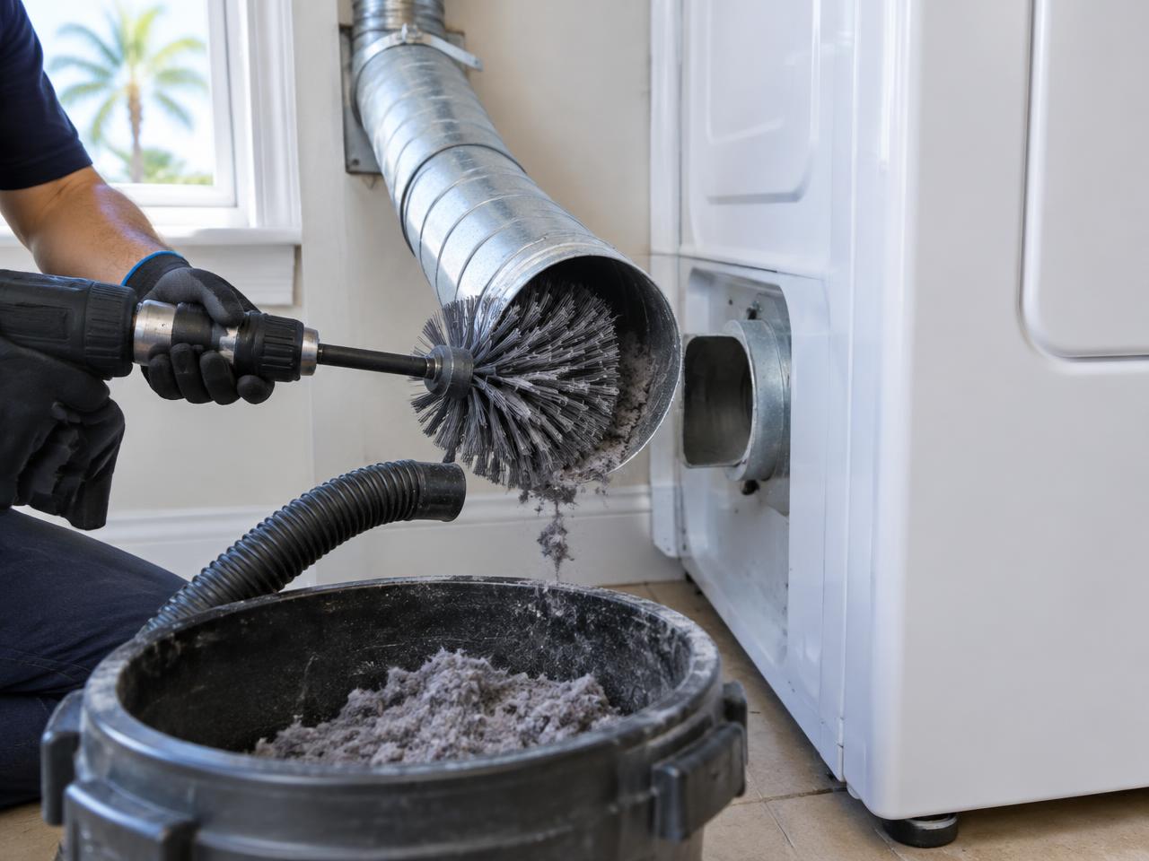 Illustrative dryer vent cleaning equipment and service setting in South Florida