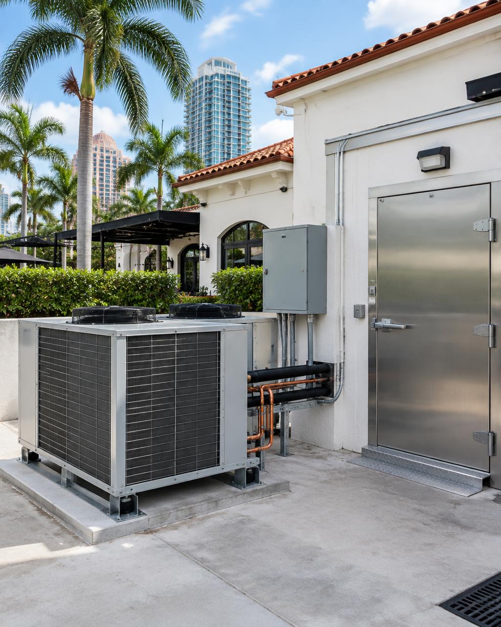Illustrative refrigeration equipment at a West Palm Beach-style restaurant