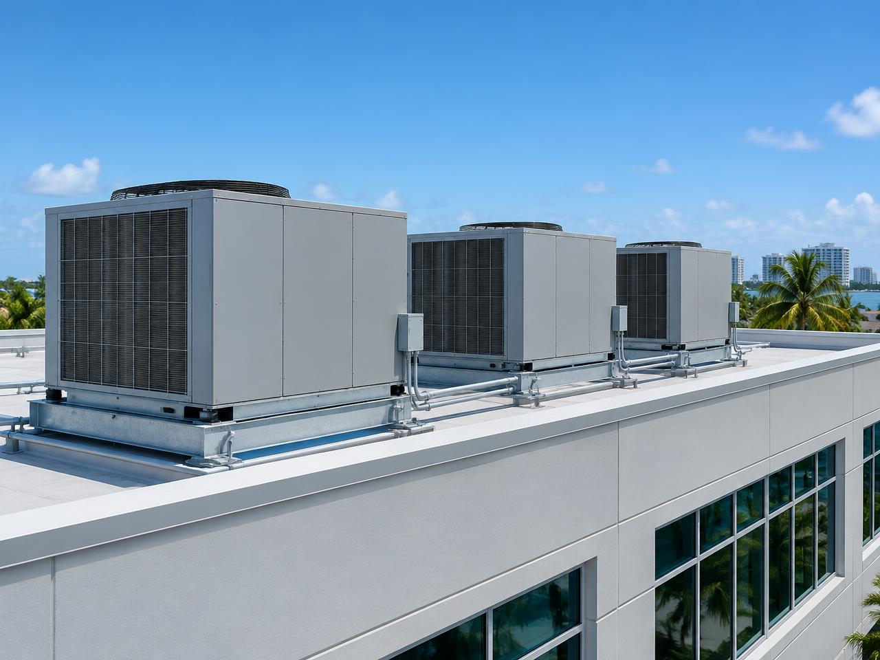 Commercial rooftop HVAC units on a South Florida office building