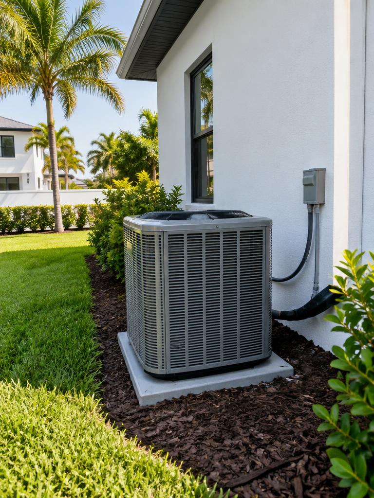 New residential air conditioning system installed outside a home